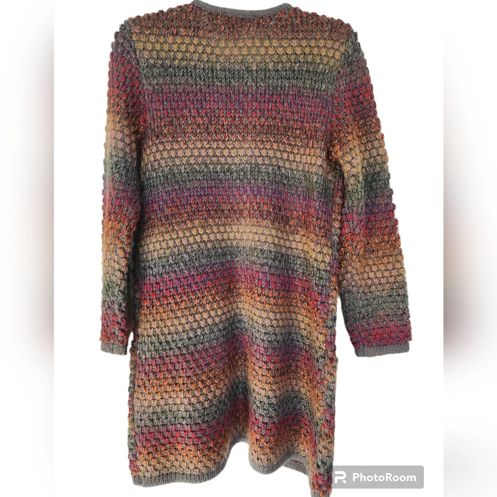 Christopher & Banks  Orange Gray Chunky Knit Long Open Front Cardigan SZ Med - Picture 2 of 7